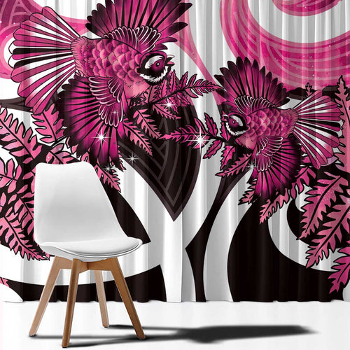 Piwakawaka New Zealand Matariki Window Curtain Maori New Year Silver Fern Pink Galaxy