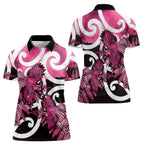 Piwakawaka New Zealand Matariki Women Polo Shirt Maori New Year Silver Fern Pink Galaxy