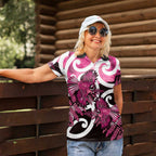 Piwakawaka New Zealand Matariki Women Polo Shirt Maori New Year Silver Fern Pink Galaxy