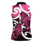 Piwakawaka New Zealand Matariki Women Sleeveless Polo Shirt Maori New Year Silver Fern Pink Galaxy