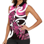 Piwakawaka New Zealand Matariki Women Sleeveless Polo Shirt Maori New Year Silver Fern Pink Galaxy