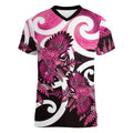 Piwakawaka New Zealand Matariki Women V-Neck T-Shirt Maori New Year Silver Fern Pink Galaxy