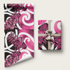 Piwakawaka New Zealand Matariki Wrapping Paper Maori New Year Silver Fern Pink Galaxy