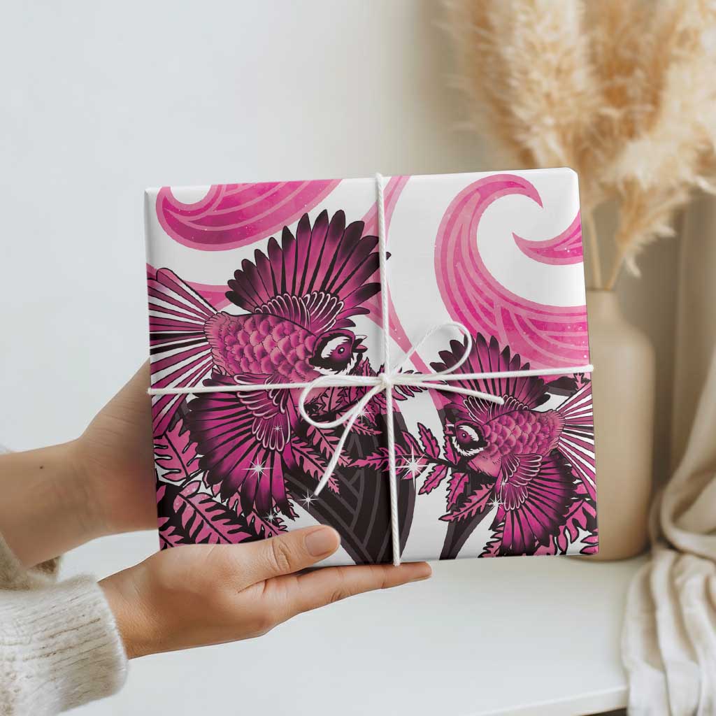 Piwakawaka New Zealand Matariki Wrapping Paper Maori New Year Silver Fern Pink Galaxy