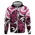 Piwakawaka New Zealand Matariki Zip Hoodie Maori New Year Silver Fern Pink Galaxy