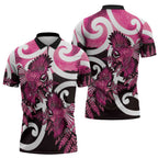 Piwakawaka New Zealand Matariki Zipper Polo Shirt Maori New Year Silver Fern Pink Galaxy