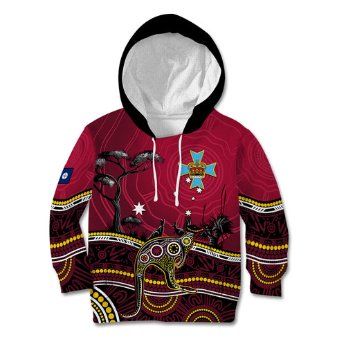 personalised-june-6-queensland-day-kid-hoodie-australian-aboriginal-art