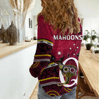 QLD Maroons Rugby Women Casual Shirt Go Queensland Kangaroo Indigenous LT14