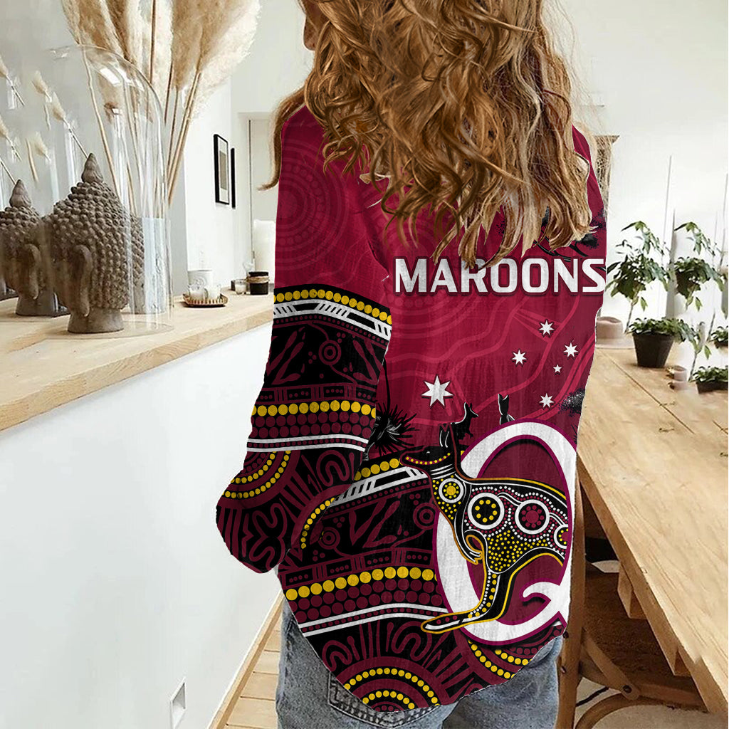 QLD Maroons Rugby Women Casual Shirt Go Queensland Kangaroo Indigenous LT14