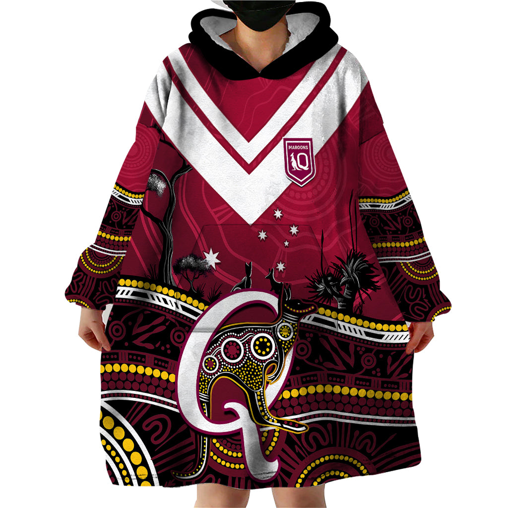 personalised-qld-maroons-rugby-wearable-blanket-hoodie-go-queensland-kangaroo-indigenous