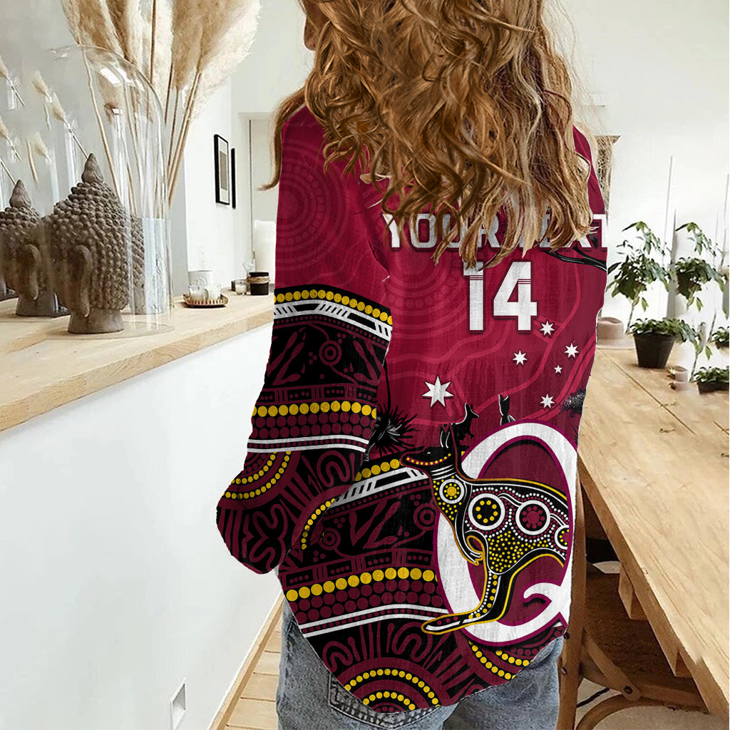 Personalised QLD Maroons Rugby Women Casual Shirt Go Queensland Kangaroo Indigenous LT14
