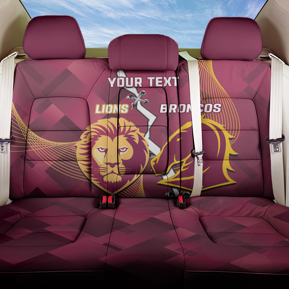 Personalised Lions Football And Broncos Rugby Back Car Seat Cover Sporty Version