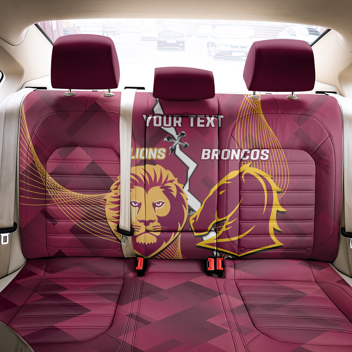 Personalised Lions Football And Broncos Rugby Back Car Seat Cover Sporty Version