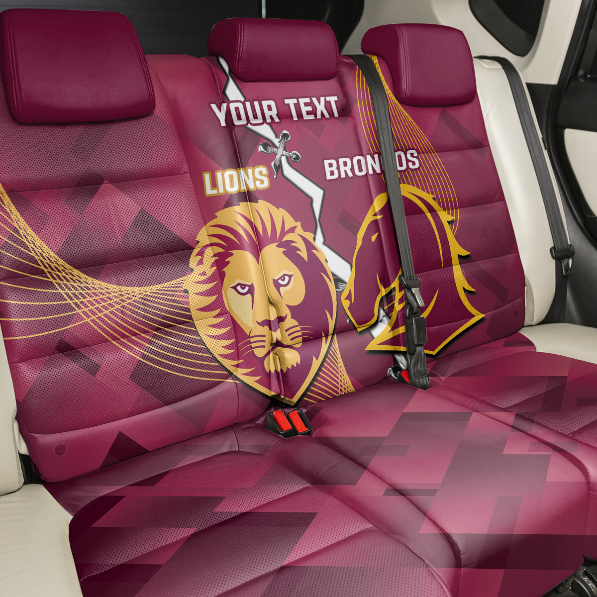 Personalised Lions Football And Broncos Rugby Back Car Seat Cover Sporty Version