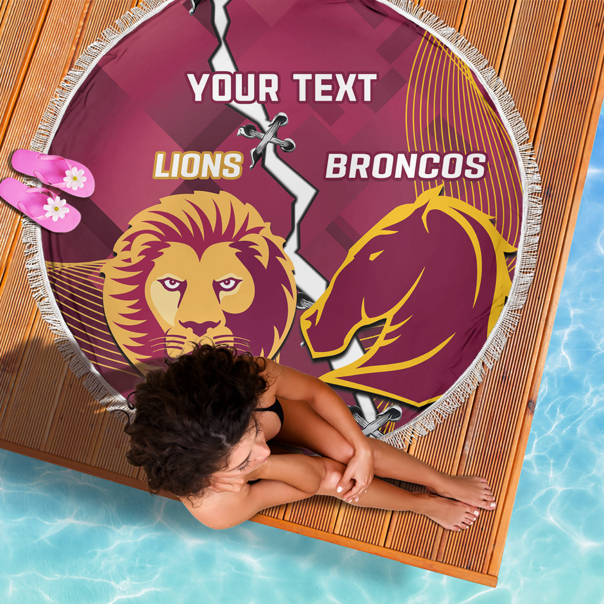 Personalised Lions Football And Broncos Rugby Beach Blanket Sporty Version
