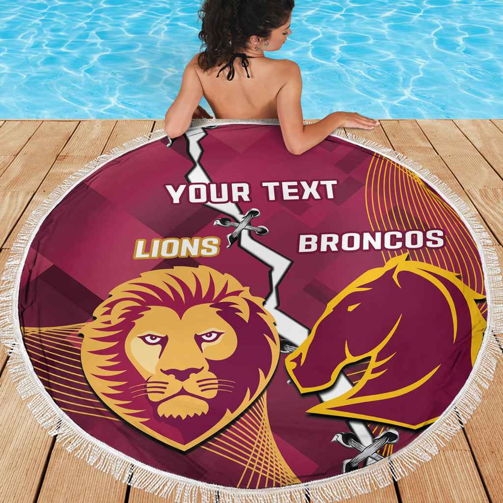 Personalised Lions Football And Broncos Rugby Beach Blanket Sporty Version