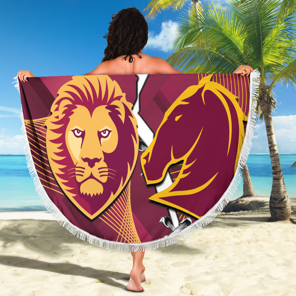 Personalised Lions Football And Broncos Rugby Beach Blanket Sporty Version