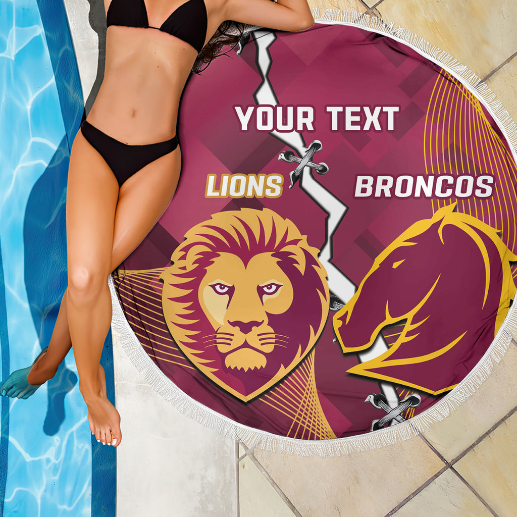 Personalised Lions Football And Broncos Rugby Beach Blanket Sporty Version