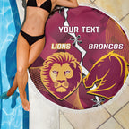 Personalised Lions Football And Broncos Rugby Beach Blanket Sporty Version