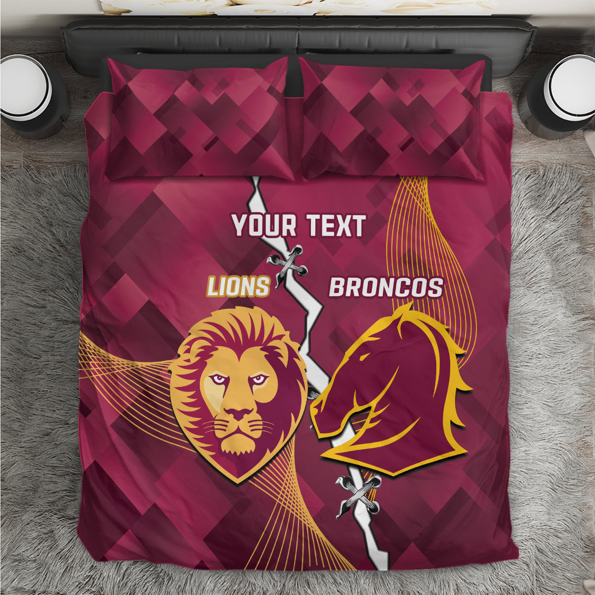 Personalised Lions Football And Broncos Rugby Bedding Set Sporty Version