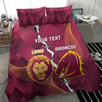 Personalised Lions Football And Broncos Rugby Bedding Set Sporty Version