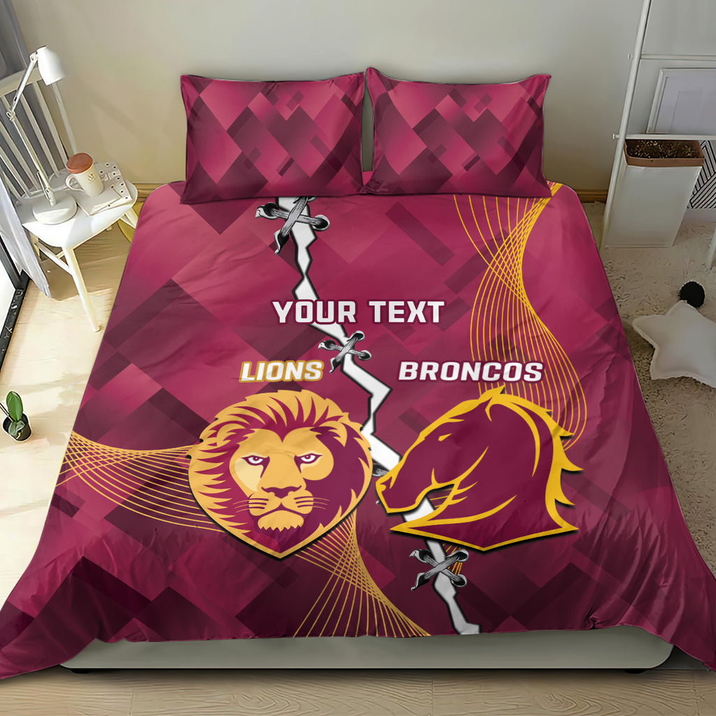 Personalised Lions Football And Broncos Rugby Bedding Set Sporty Version