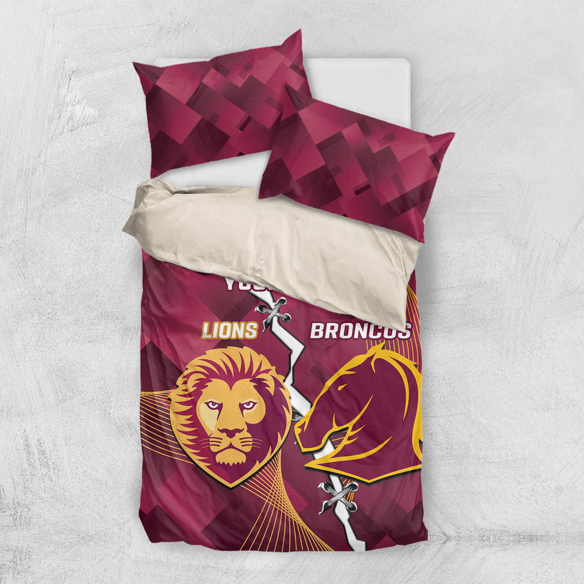 Personalised Lions Football And Broncos Rugby Bedding Set Sporty Version