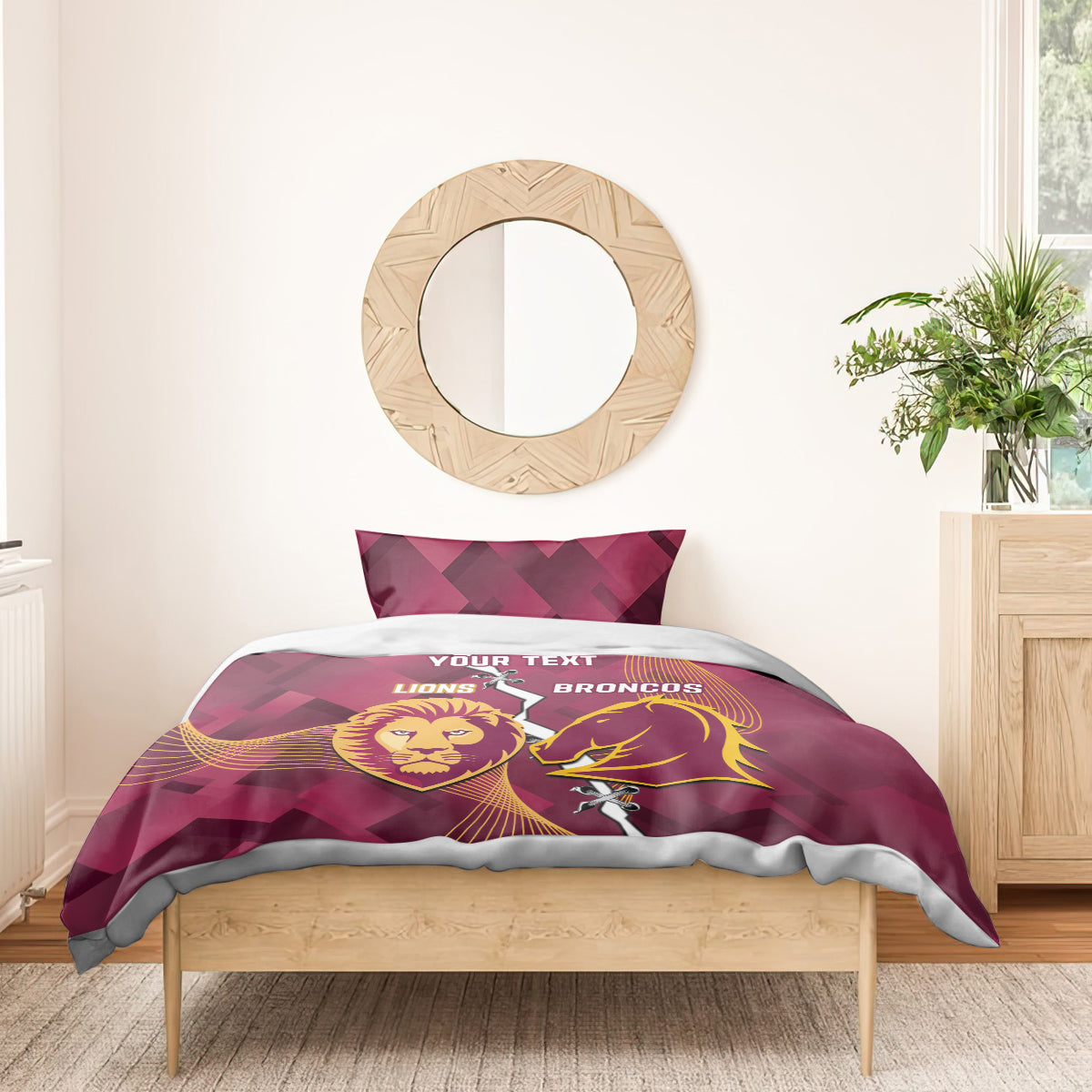 Personalised Lions Football And Broncos Rugby Bedding Set Sporty Version