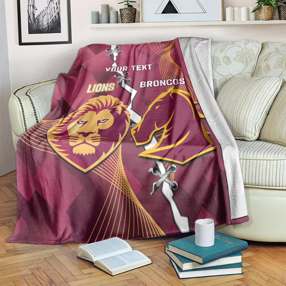 Personalised Lions Football And Broncos Rugby Blanket Sporty Version