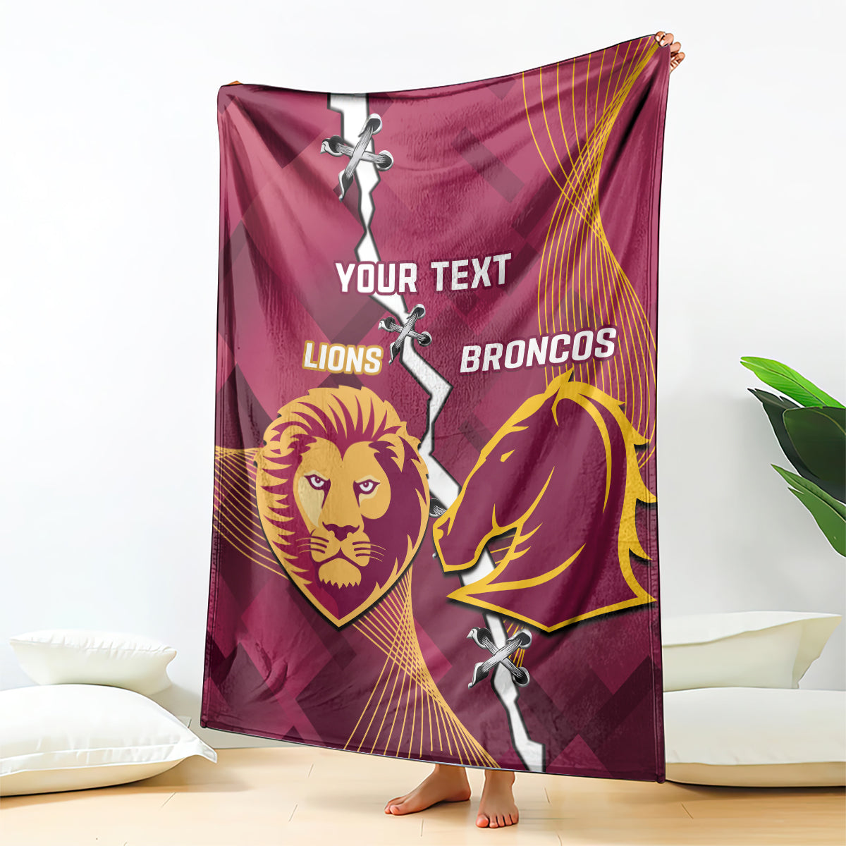 Personalised Lions Football And Broncos Rugby Blanket Sporty Version