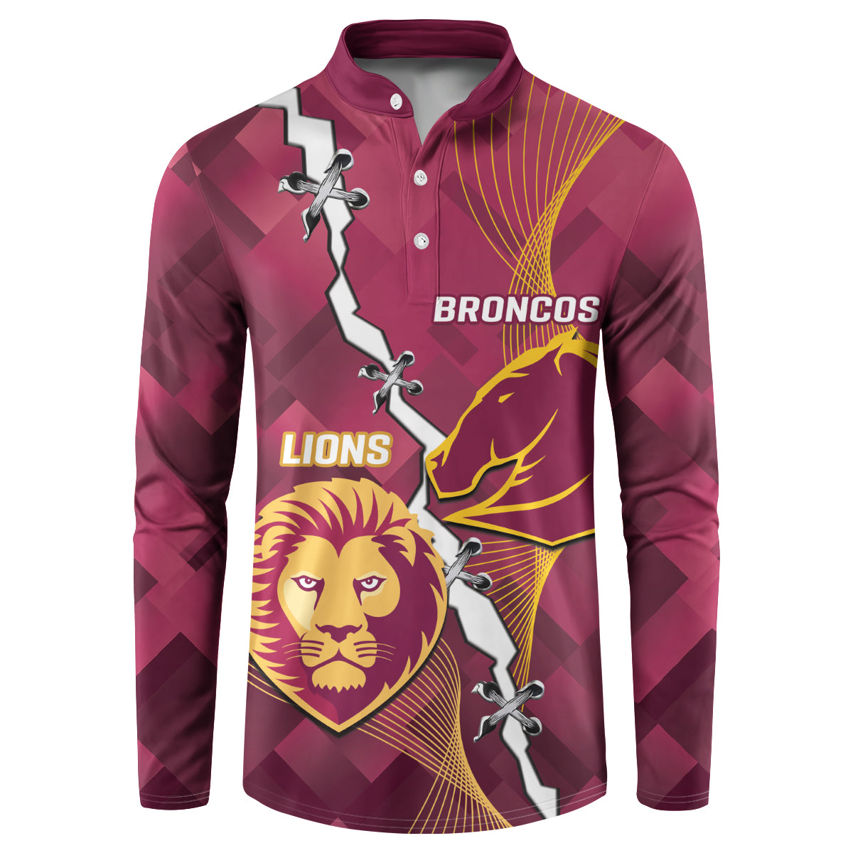 Personalised Lions Football And Broncos Rugby Button Sweatshirt Sporty Version