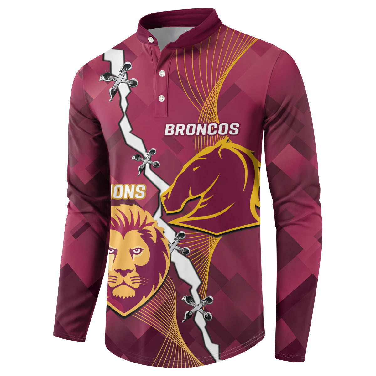 Personalised Lions Football And Broncos Rugby Button Sweatshirt Sporty Version