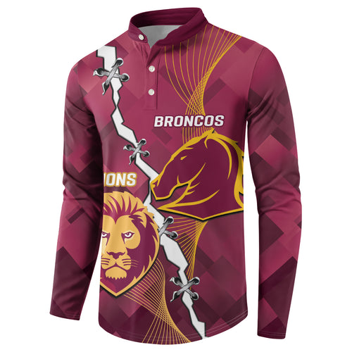 Personalised Lions Football And Broncos Rugby Button Sweatshirt Sporty Version