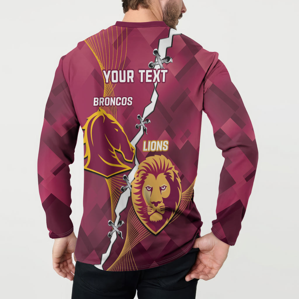 Personalised Lions Football And Broncos Rugby Button Sweatshirt Sporty Version