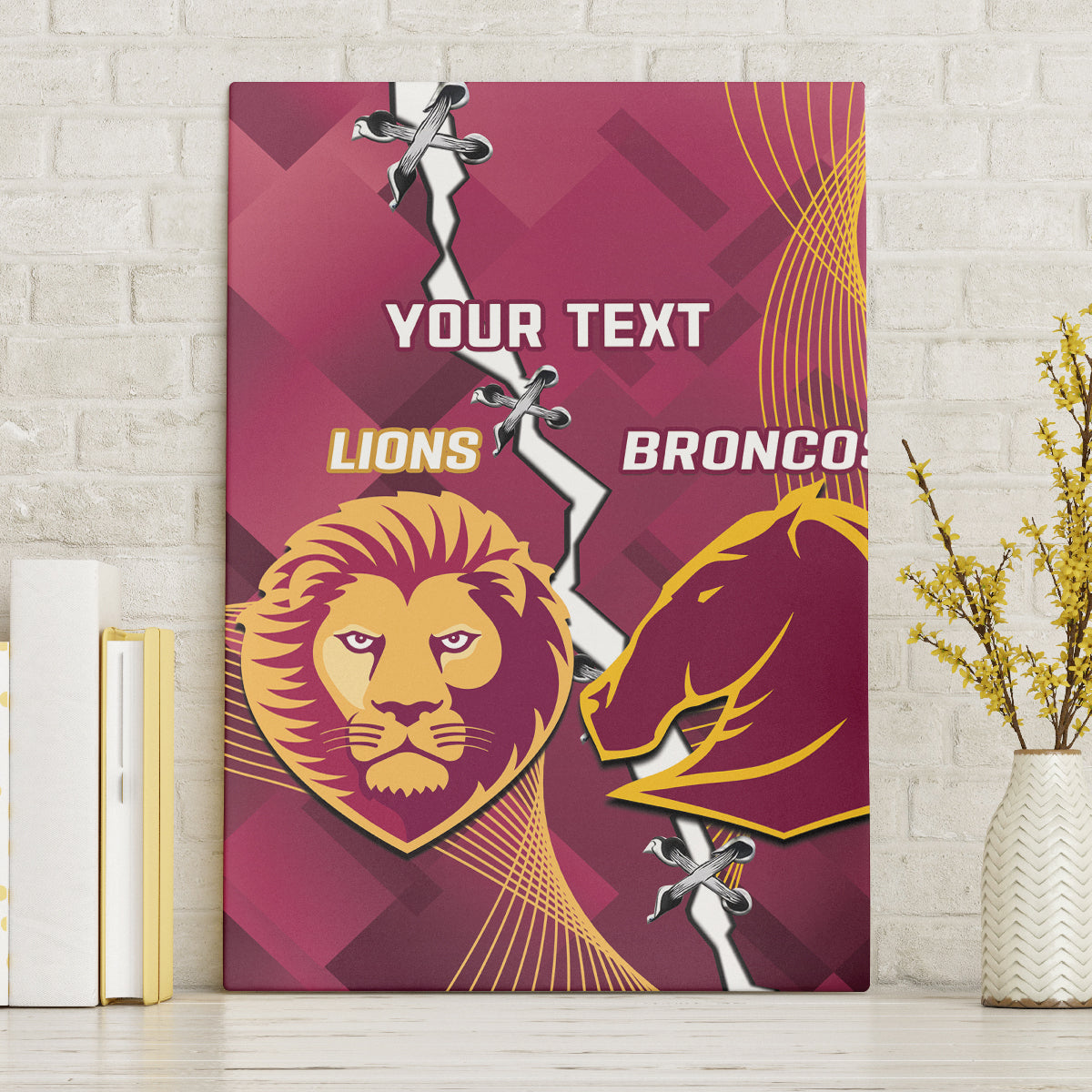 Personalised Lions Football And Broncos Rugby Canvas Wall Art Sporty Version