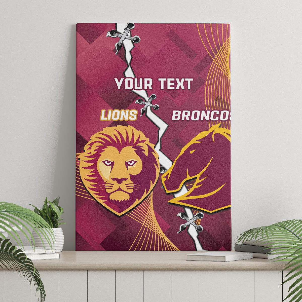 Personalised Lions Football And Broncos Rugby Canvas Wall Art Sporty Version
