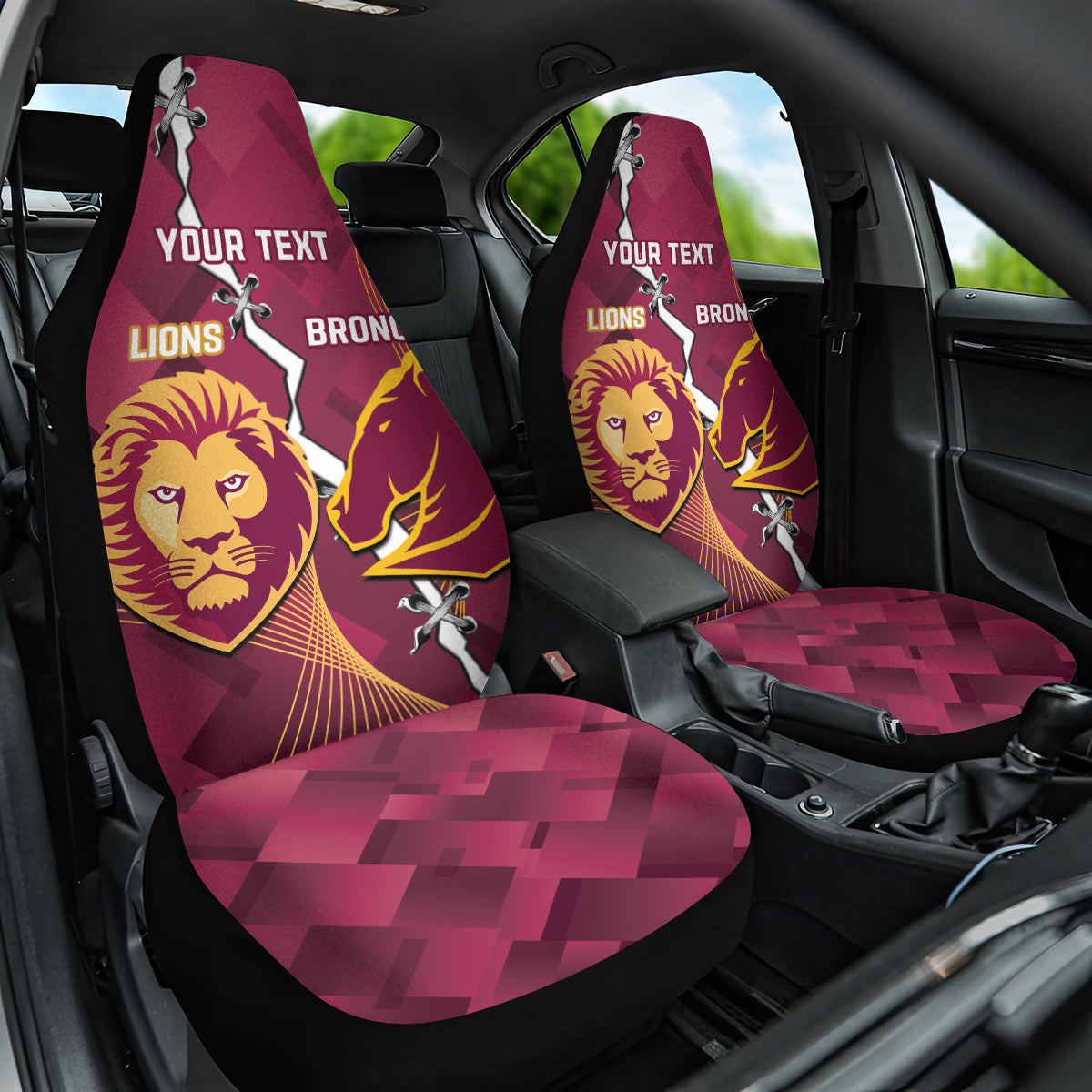 Personalised Lions Football And Broncos Rugby Car Seat Cover Sporty Version