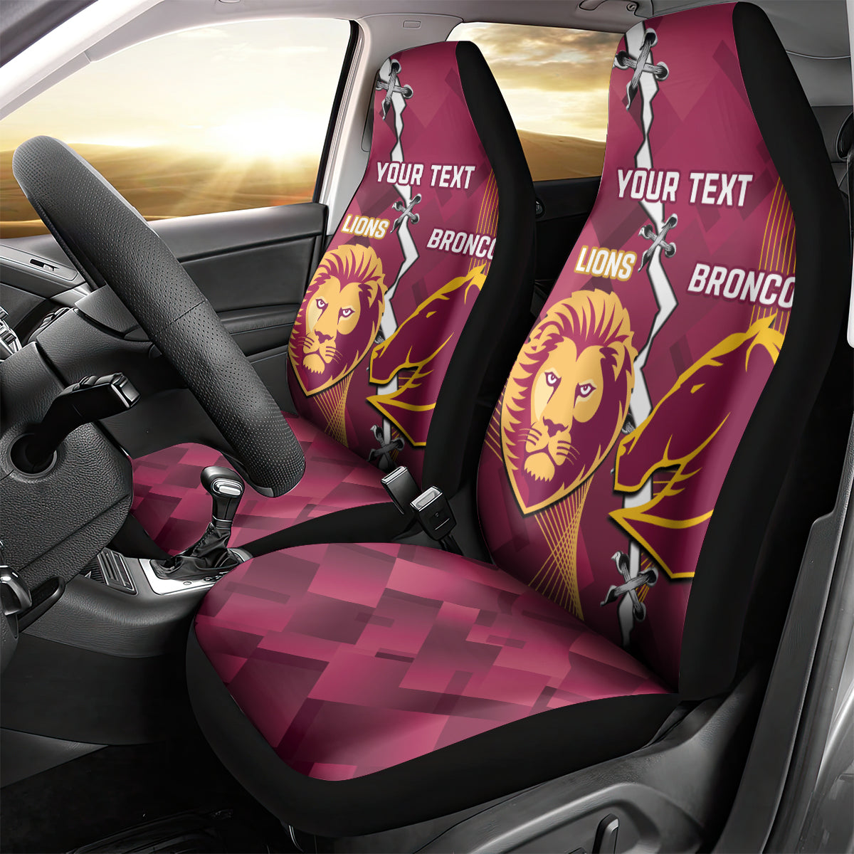 Personalised Lions Football And Broncos Rugby Car Seat Cover Sporty Version