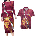 Personalised Lions Football And Broncos Rugby Couples Matching Long Sleeve Bodycon Dress and Hawaiian Shirt Sporty Version