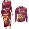 Personalised Lions Football And Broncos Rugby Couples Matching Long Sleeve Bodycon Dress and Long Sleeve Button Shirt Sporty Version