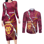 Personalised Lions Football And Broncos Rugby Couples Matching Long Sleeve Bodycon Dress and Long Sleeve Button Shirt Sporty Version
