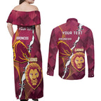 Personalised Lions Football And Broncos Rugby Couples Matching Off Shoulder Maxi Dress and Long Sleeve Button Shirt Sporty Version