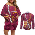 Personalised Lions Football And Broncos Rugby Couples Matching Off Shoulder Short Dress and Long Sleeve Button Shirt Sporty Version