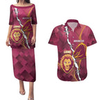 Personalised Lions Football And Broncos Rugby Couples Matching Puletasi and Hawaiian Shirt Sporty Version