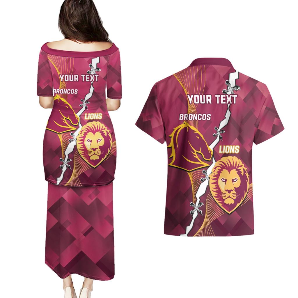 Personalised Lions Football And Broncos Rugby Couples Matching Puletasi and Hawaiian Shirt Sporty Version