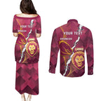 Personalised Lions Football And Broncos Rugby Couples Matching Puletasi and Long Sleeve Button Shirt Sporty Version