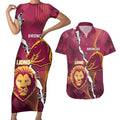 Personalised Lions Football And Broncos Rugby Couples Matching Short Sleeve Bodycon Dress and Hawaiian Shirt Sporty Version