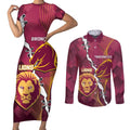 Personalised Lions Football And Broncos Rugby Couples Matching Short Sleeve Bodycon Dress and Long Sleeve Button Shirt Sporty Version