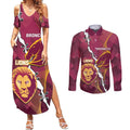Personalised Lions Football And Broncos Rugby Couples Matching Summer Maxi Dress and Long Sleeve Button Shirt Sporty Version