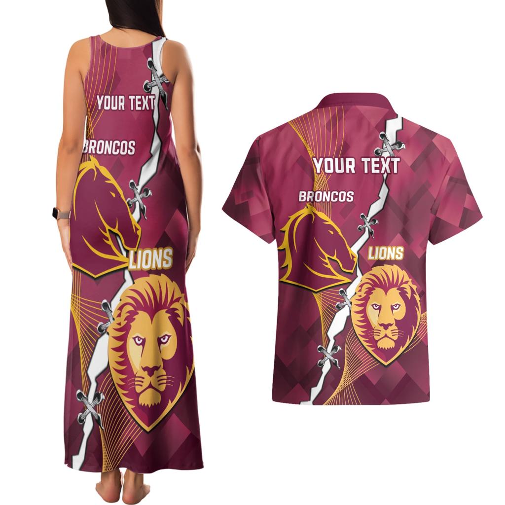 Personalised Lions Football And Broncos Rugby Couples Matching Tank Maxi Dress and Hawaiian Shirt Sporty Version